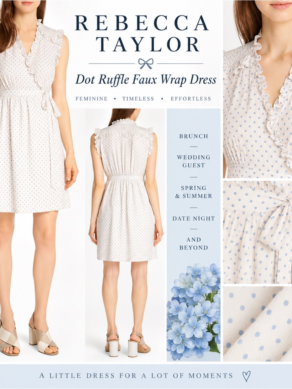 Rebecca Taylor Silk Dot Ruffle Faux Wrap Dress Size 6